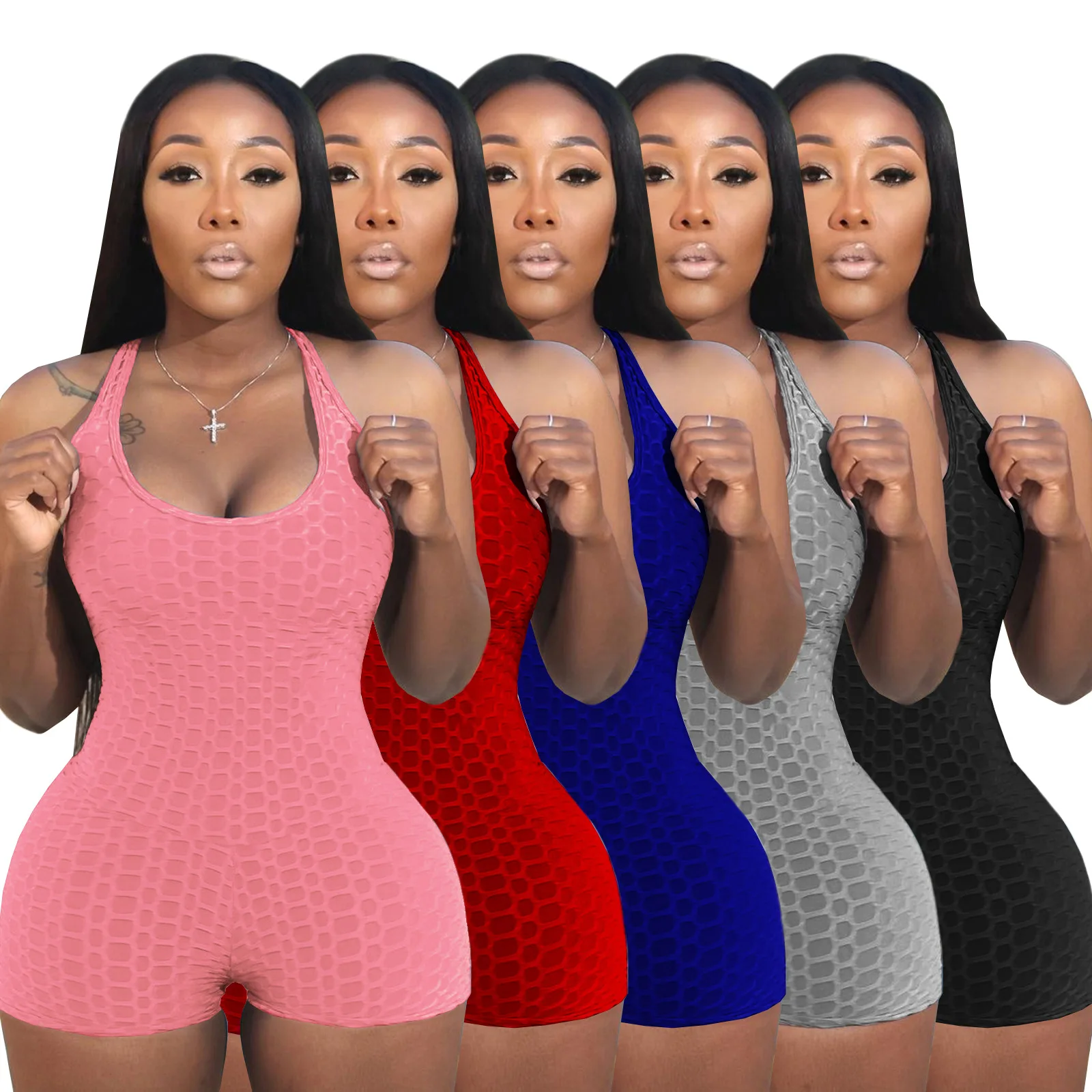 

Solid Jacquard Sporty Yoga Jumpsuit Women Gym Clothe Sleeveless Backless Bodycon Romper Workout Fitness Outdoor Casual One Piece