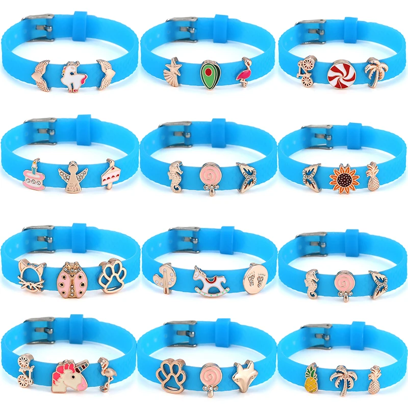 Силиконовая цепочка очаровательные браслеты сплав единорог торт брелок бусины