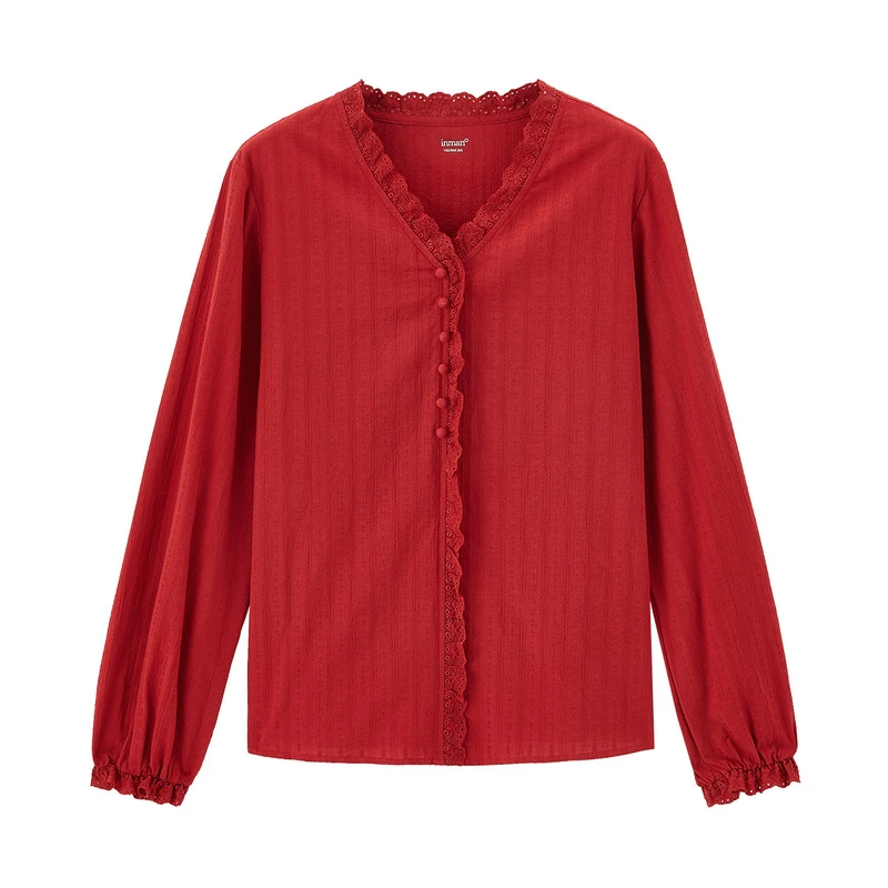 INMAN весенне-осенняя Милая кружевная блузка в стиле ретро с v-образным вырезом и