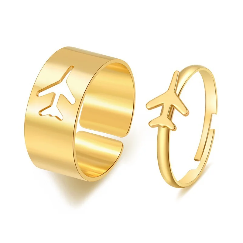 

New Love Dolphin Airplane Snake-shaped Adjustable Couple Set Ring Simple Punk Hip Hop Gold Silver-plated Party Jewelry for Women