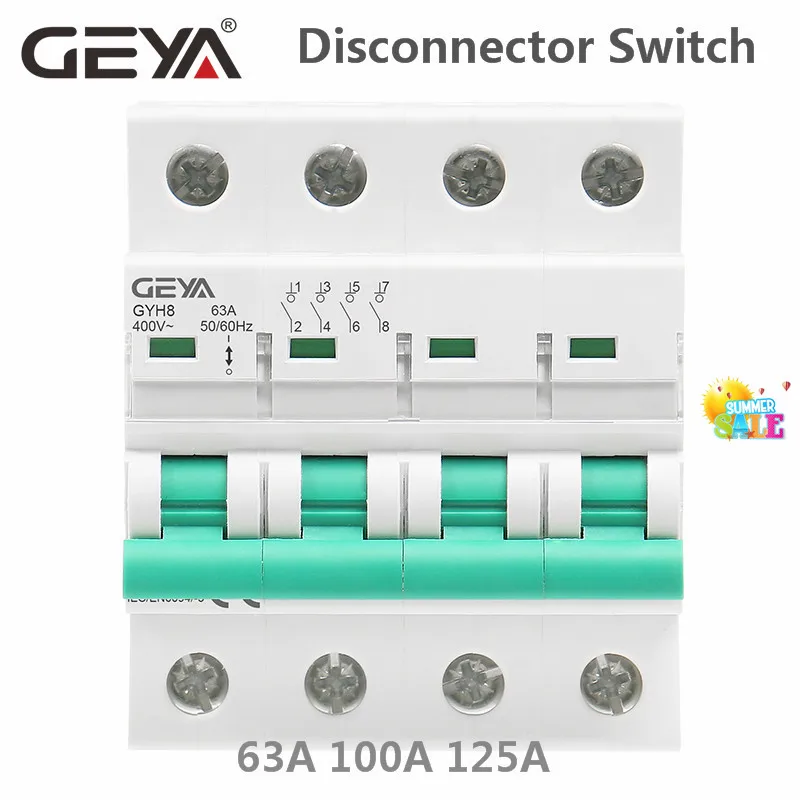 GEYA GYH8 Din Rail 4 полюса выключатель 400V главный 63A 100A 125A изолятор Выключатель |