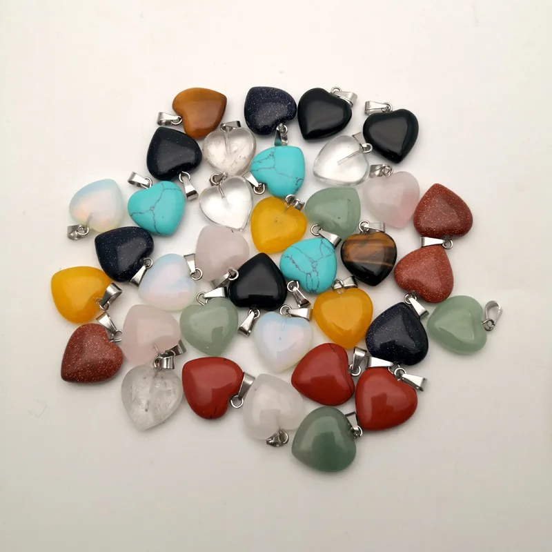 

fashion Assorted heart natural stone charms pendants for jewelry making 15mm 36pcs/lot wholesale free shipping