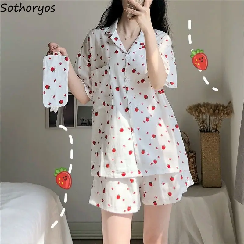 

Пижамный комплект женский с коротким рукавом, модная Милая свободная Милая спальная одежда в Корейском стиле, Повседневная простая элегант...