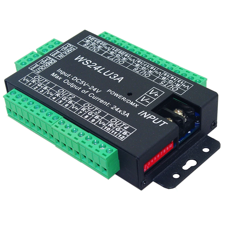 Контроллер диммера 24 канала DMX512 DC5V-24V 8 групп 1 А каждый канал макс. 3 72 железный
