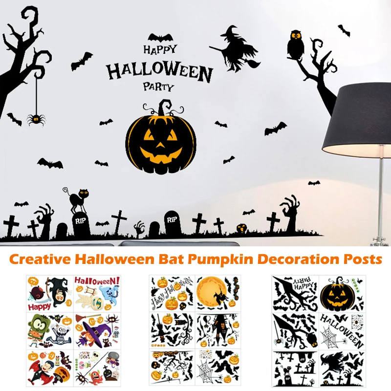 Наклейки на Хэллоуин 2021 Кровавые руки тыква мрачный жнец украшение для дома