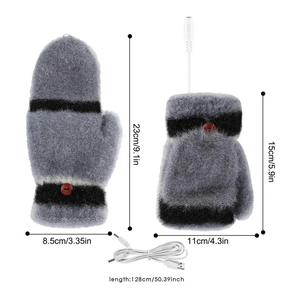 

USB Double-sided Heating Gloves Knitted Half-finger Flip Mink Fleece Touch Screen Heating Gloves Winter Warm Gloves