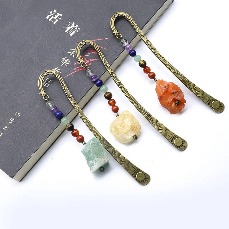 

Classical Natural Seven Chakra Raw Crystal Gemstone Bookmark Natural Stones Antique Imitation Reiki Healing Stone Book Label