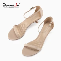 donna in genuine leather kitten heels nude sandals women summer designer shoes elegant luxury band buckle strap sandals female