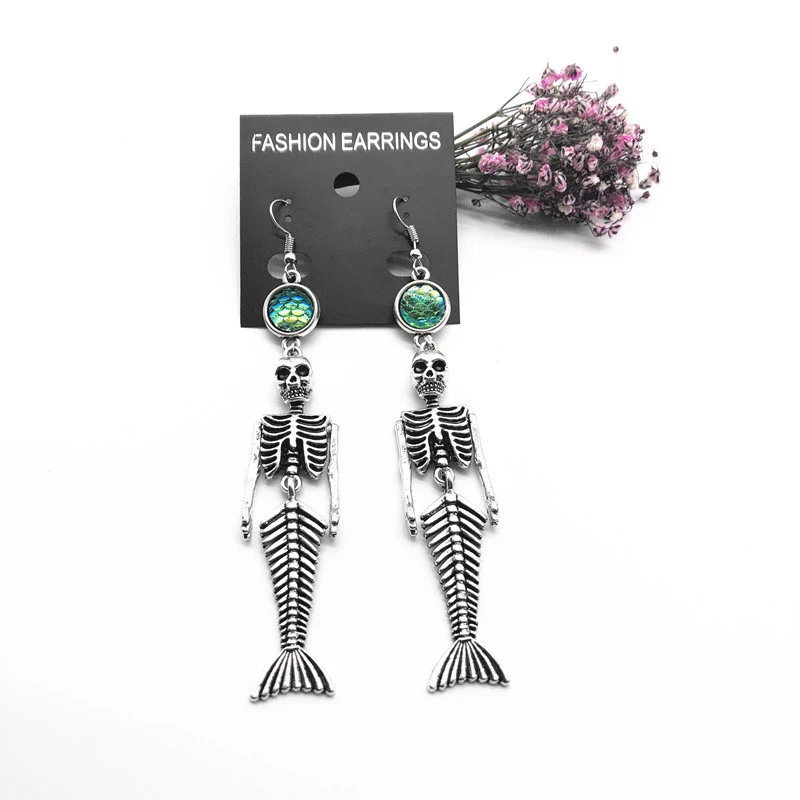 Модные серьги в виде черепа на Хэллоуин чешуя Русалки винтажные капли для женщин ювелирные изделия