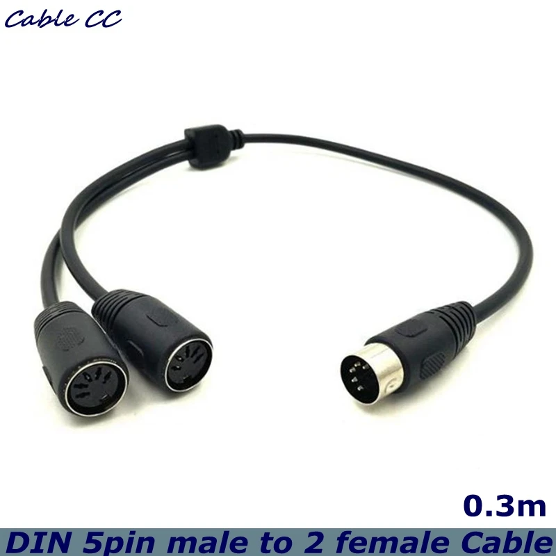 

0.3m Adapter Cable 5 PIN MIDI DIN 1 male Plug to 2x female Y Distributor Adapter Cable 50cm Converter 5 pin Extension Cable