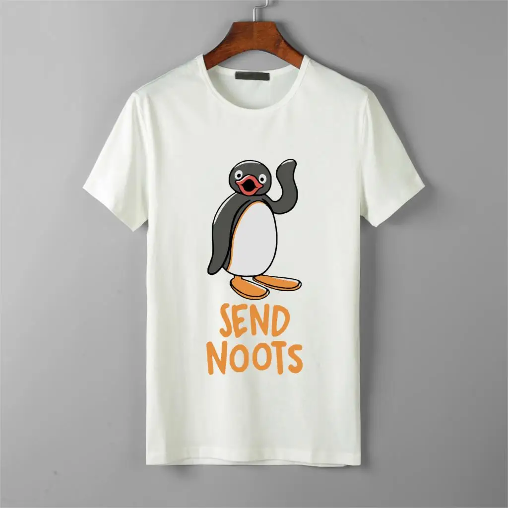 Отправить Noots Pingu футболки мужские хлопковые серии Пингвин Meme дети 80s 90s ретро