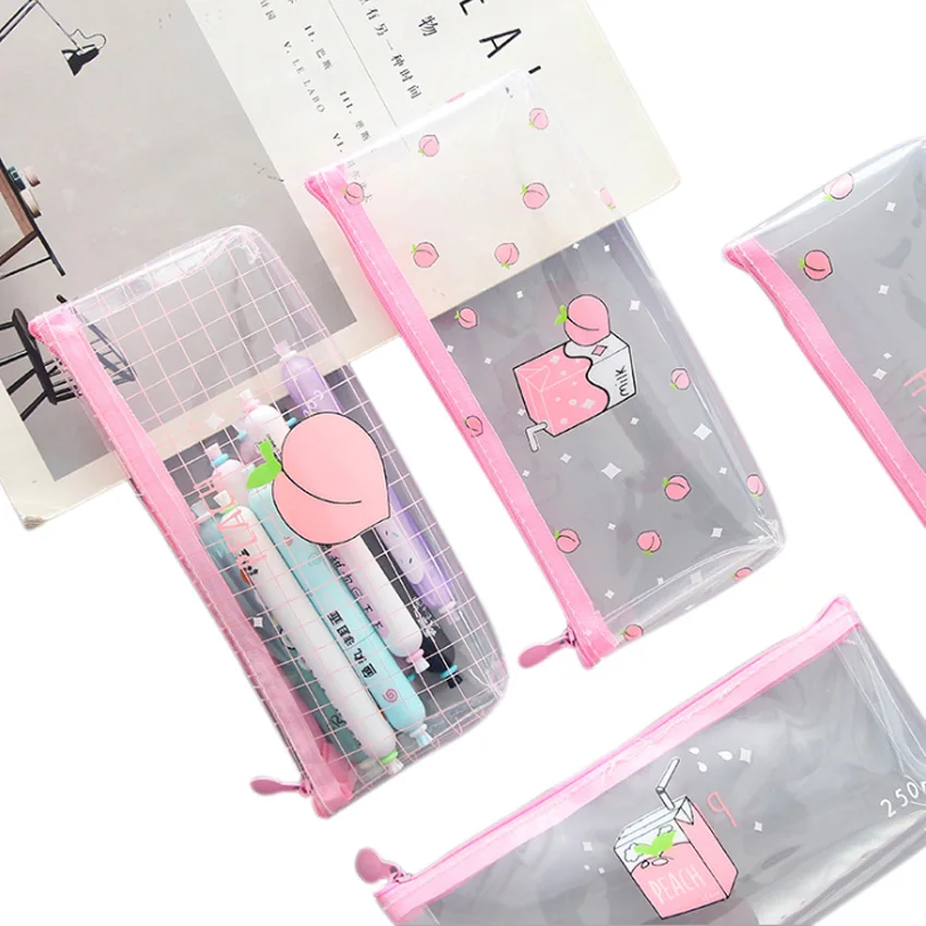

Free shipping 10pcs Creative small fresh large capacity simple fruit transparent stationery pencil case