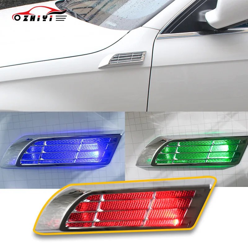 Car luminous leaf panel solar warning light hood imitation fake air inlet and outlet atmosphere light LED decorative light