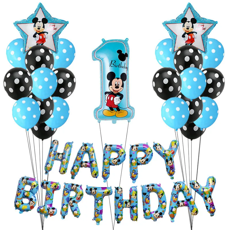 Mickey 1 36 шт./лот Минни Микки Маус голова фольги Воздушные шары розовые голубые, с буквами День Рождения украшения горошек латексные воздушные шары для детского душа - Цвет: Mickey 1