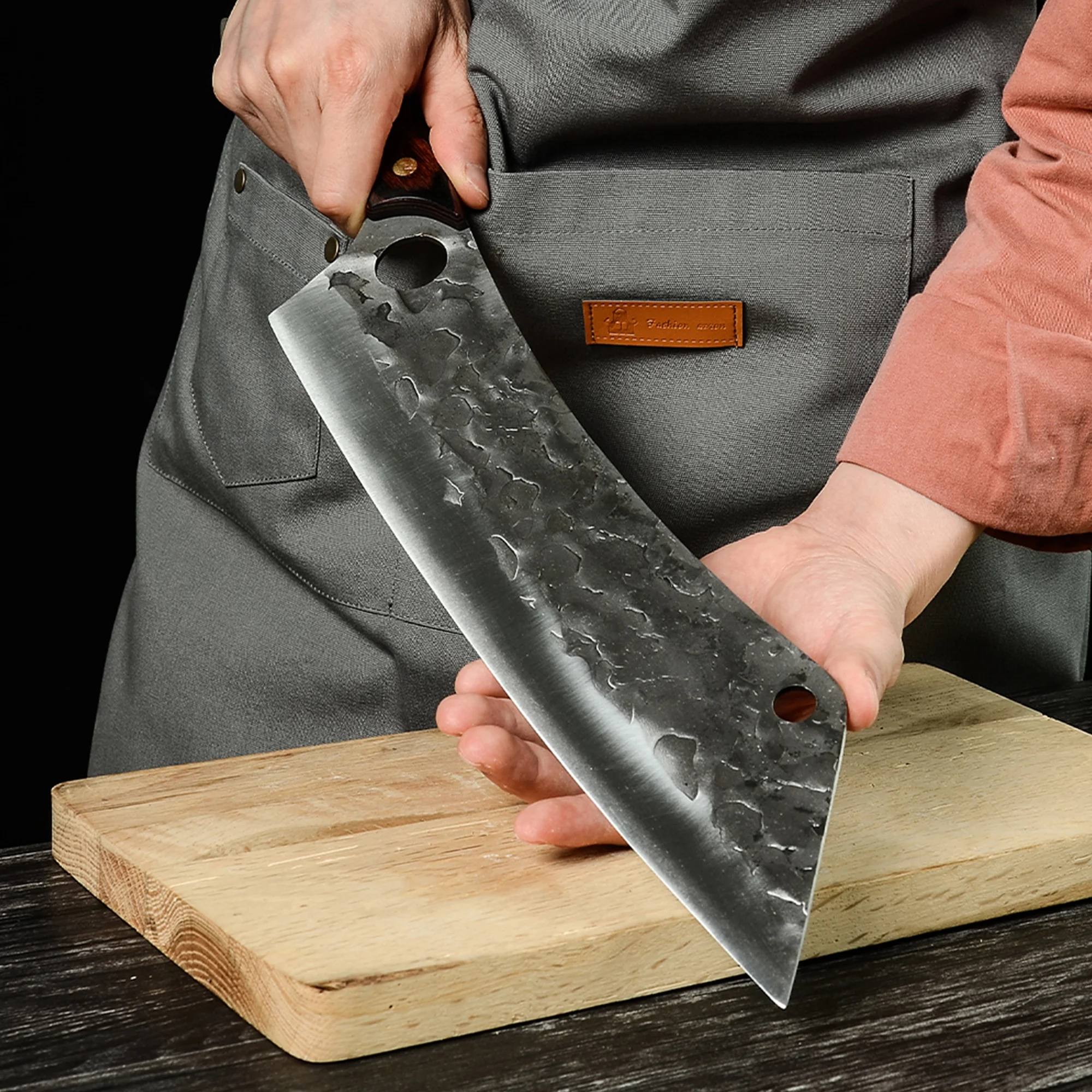 XYJ Full Tang Salmon Knife 12.5 Inch Extra Long Slaughter Meat Cutting Hammered Blade Slicer with Pakka Wood Handle | Дом и сад