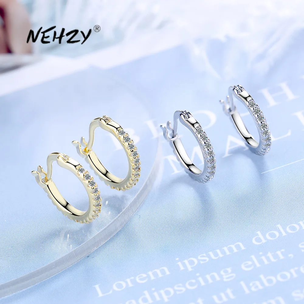 

NEHZY S925 Stamp Silver New Woman Fashion Jewelry High Quality Simple Single Row Crystal Zircon Gold Silver Earrings