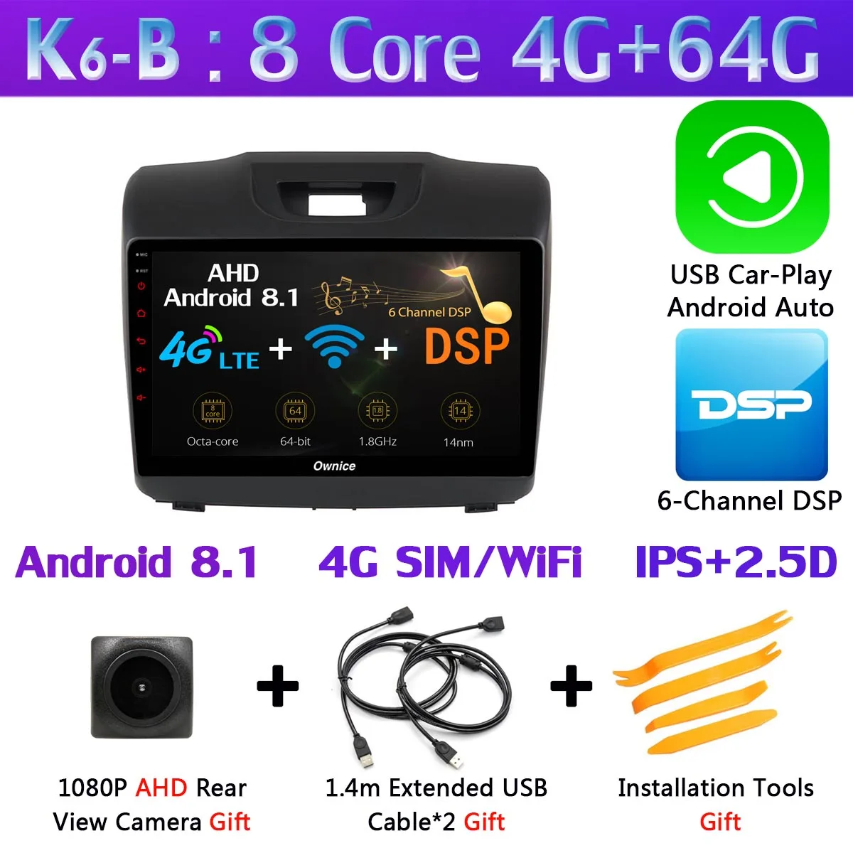 K6-B-CarPlay 1Din " 360 ° панорамный автомобильный dvd-плеер Android gps для Isuzu D-max MU-X Chevrolet Trailblazer Colorado LT S10 автомобильный DSP Carplay 4G - Цвет: K6-B-CarPlay