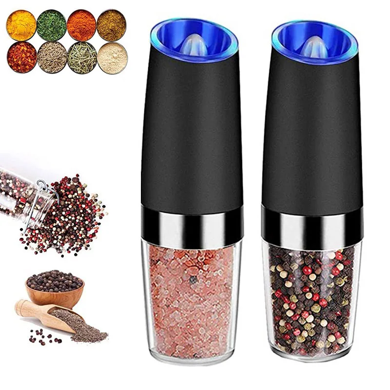 Электрическая мельница для соли и перца из нержавеющей стали с синей