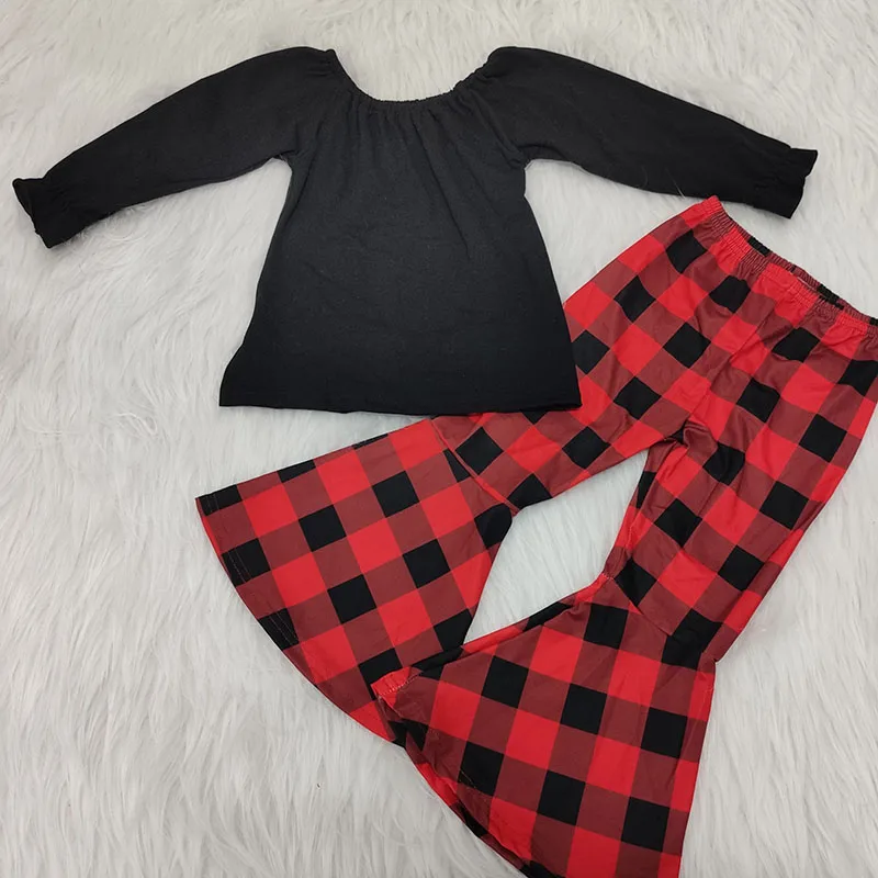 Wholesale/retail toddler baby girls clothes outfits cute top plaid pants 2 pcs sets kids boutique children's clothing suit | Детская