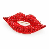 wybu newest fashion red lip brooch gifts for women bling rhinestone charm brooch hijab pins clothes jewelry pins luxury broche