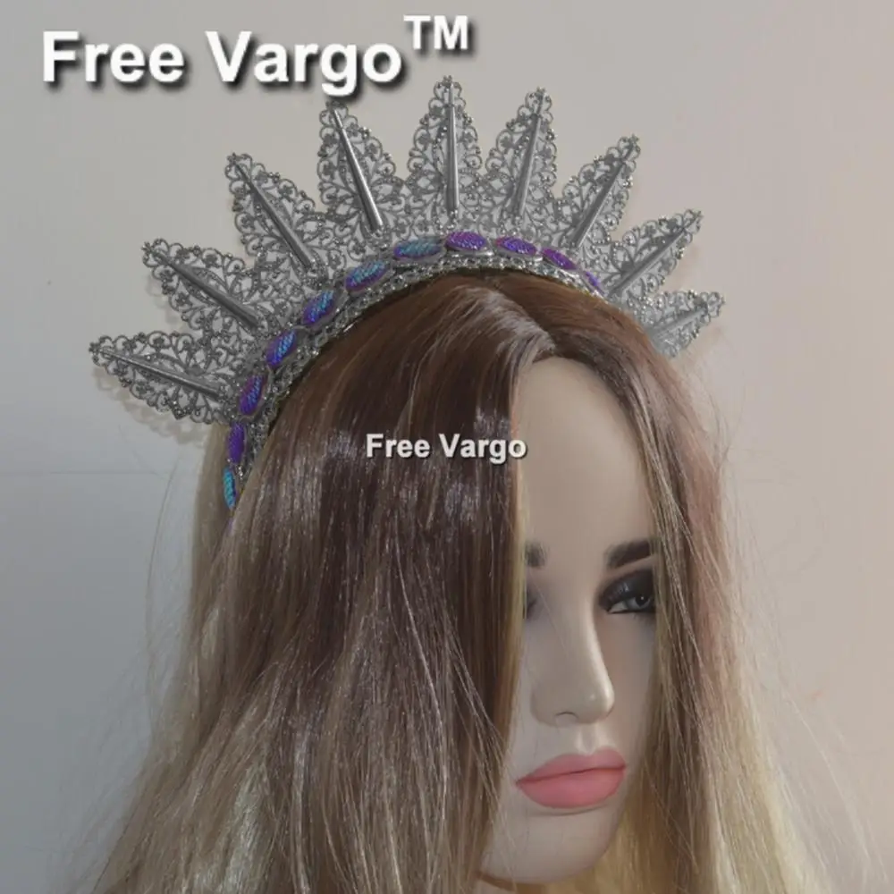 Holographic Burning Man Gold Bridal Tiara Headdress Crown Spiked Head Pieces Rave Stage Dancer Dj Singer Wear Hat Costumes