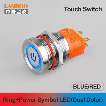 LANBOO 19 мм сенсорный кнопочный переключатель с led светильник concact управление Мягкий сенсорный кнопочный переключатель Индуктивный переключатель водонепроницаемый IP68 - Цвет: Power LED