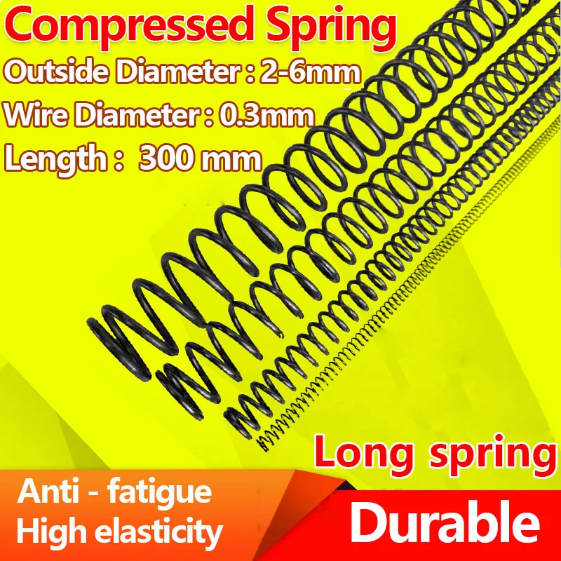 

Pressure Long Spring Release Spring Return Spring Compressed Spring Wire Diameter 0.3mm, Outer Diameter 2-6mm, Lenght 300mm