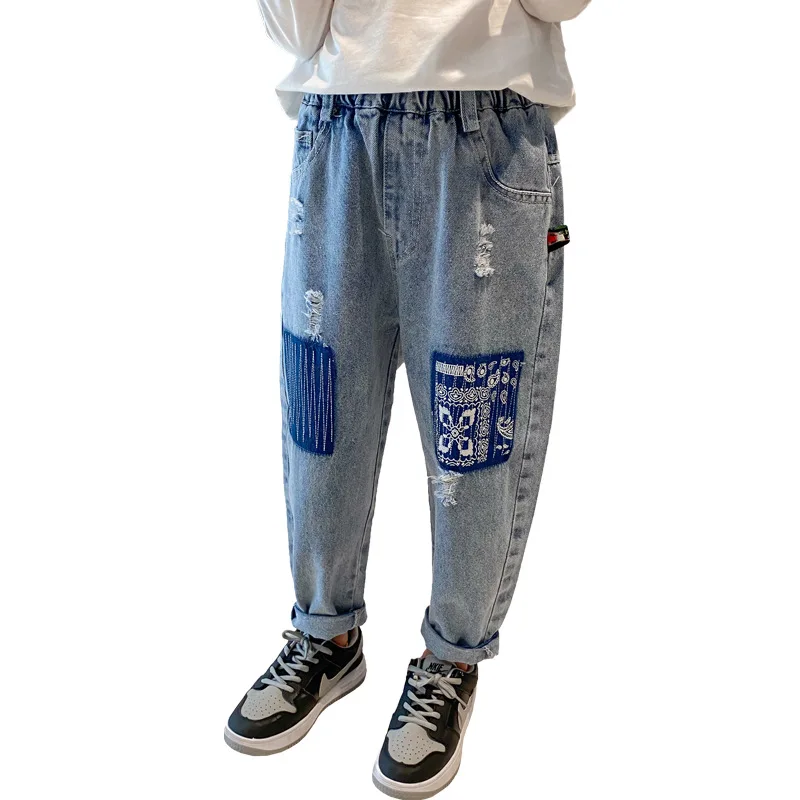 

Splicing Jean Spring Summer Boy Trousers Pants Capris Kids Children Clothing School Outdoor Casual JoggingSportFormal High Qua