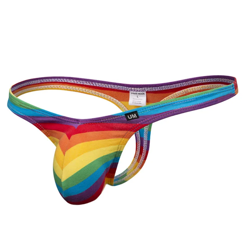 A new collection of low-waisted men's rainbow striped thongs with cotton raised thongs for tight and comfortable men's T pants