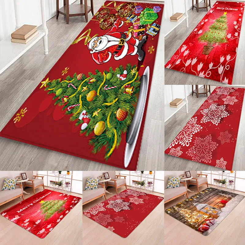 

2021 Christmas Kitchen Mat Rectangle Entrance Doormat Bedroom Home Floor Decoration Living Room Carpet Bathroom Anti-slip Rug