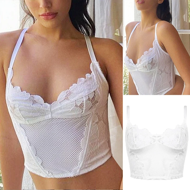 

Women's Sexy Lace Crochet Spaghetti Strap Cami Crop Tops Camisole
