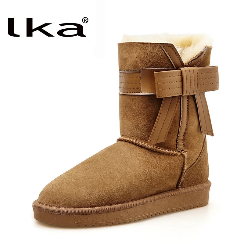 Женские сапоги из натуральной овечьей кожи LKa черные с натуральным мехом зимняя