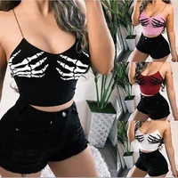 new ladies gothic style sexy nightclub magic claw print tube top strap close fitting umbilical vest plus size vest 4xl 5xl