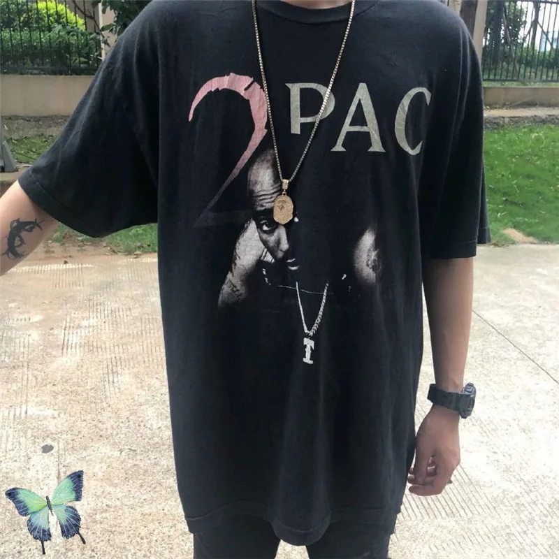 

Oversized 2PAC T-shirt Men Women Rapper Best Quality T Shirt Do Old Heavy Fabric Tops