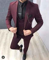 jeltonewin terno 3 pieces men suits for wedding custom made burgundy business blazer vest pants formal prom suits for groomsmen