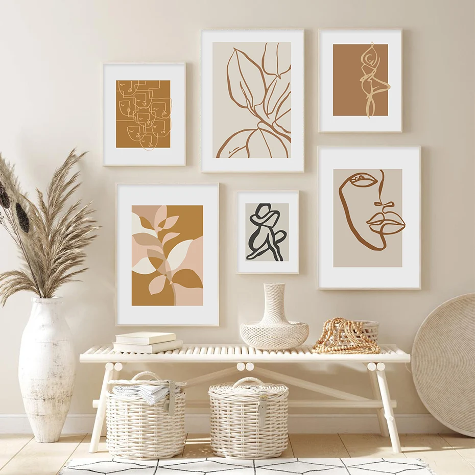 

Abstract Boho Hand Drawn Sketch Figure Plants Line Canvas Painting Wall Art Poster Print Picture for Living Room Home Decoration