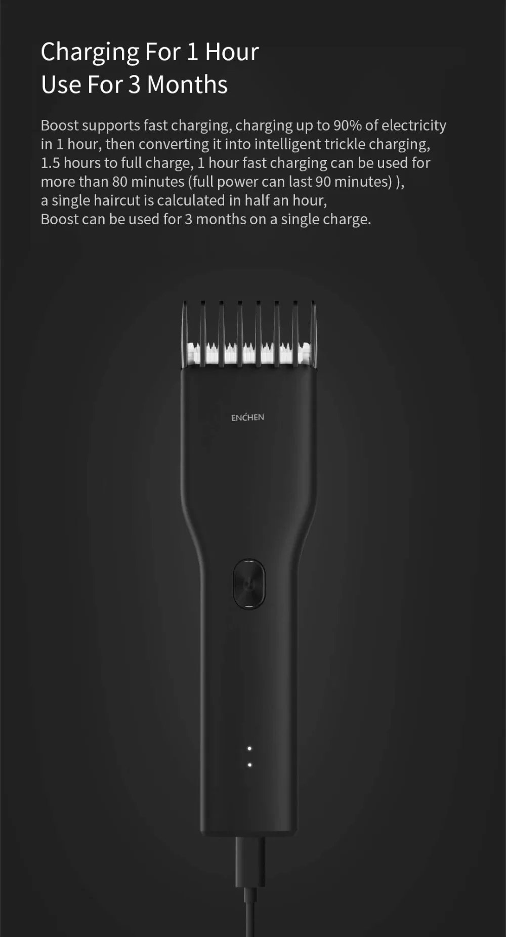 Xiaomi Enchen Boost USB электрическая машинка для стрижки волос с двумя скоростями Керамический Резак для волос быстрая зарядка триммер для волос для детей