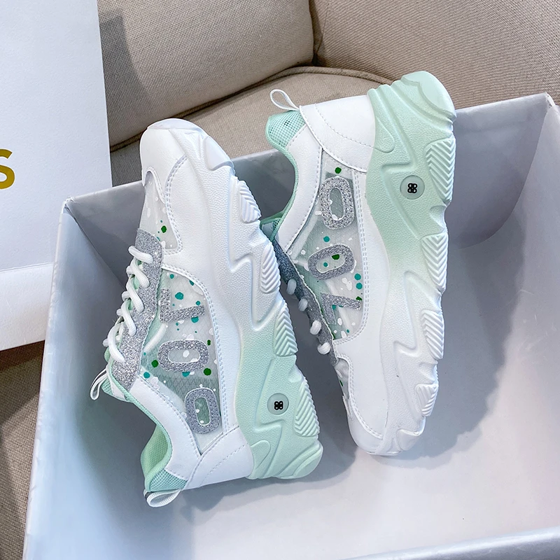 Женские кроссовки на массивной подошве Желтые Повседневные для бега в Корейском