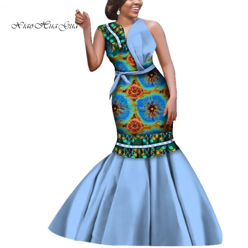 African Wax Print Dress Women One-Shoulder Long Mermaid Dress Elegant Lady Ball Gown Party African Dresses for Women WY3969