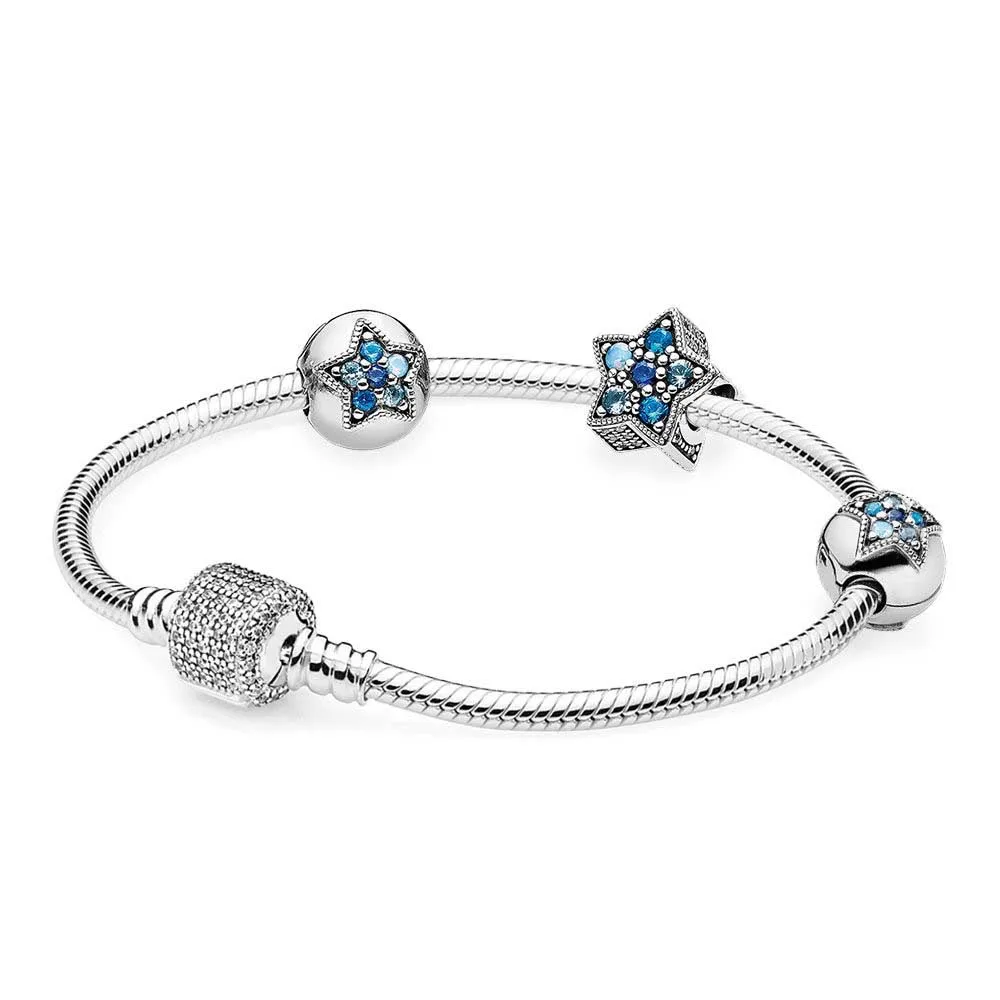 

NEW Book Di 100% 925 Sterling Silver Bright Star Bracelet Set fit DIY Original charm Bracelets jewelry A set of prices