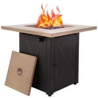 28in outdoor gas fire pit table 48000 btu square propane patio fire table etl certification bionic wood grain lid for backyard