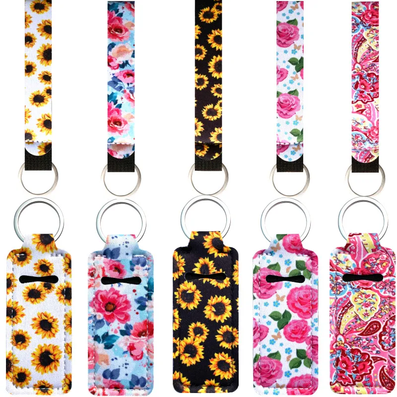 

1set=2pcs Creative Keychain Neoprene Chapstick Holders Lipstick Cases Cover Portable Balm Holders Keyring Party Gifts