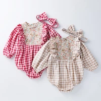 spring and autumn baby clothes girls triangle romper infant long sleeve bodysuits kids plaid one piece 0 36m baby girl clothes