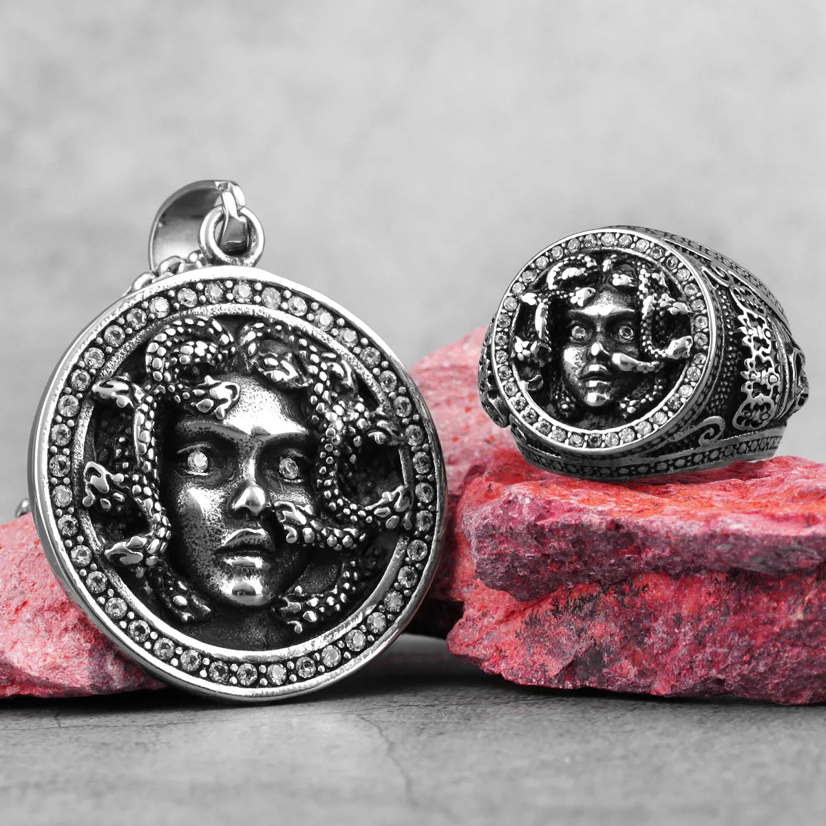 Мужские кольца из нержавеющей стали в стиле хип хоп со змеиным принтом Медуза