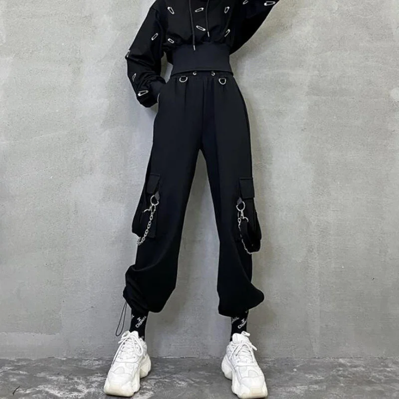 

Punk Oversized Cargo Pants Women Gothic Streetwear Black Chain Harajuku Hippie Korean Street Style Trousers Female Hip Hop