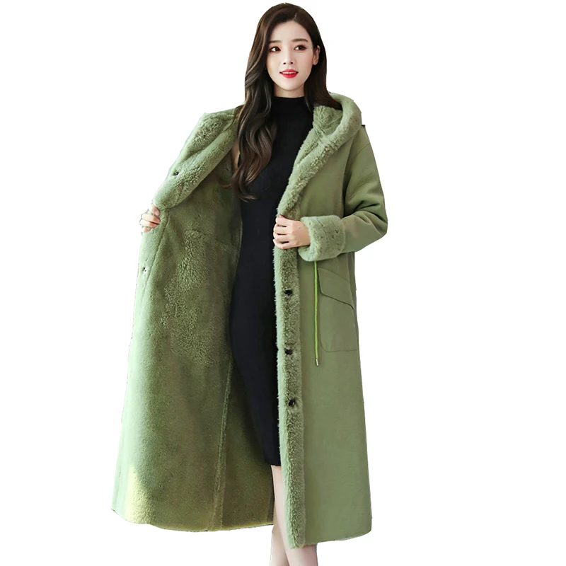 

Plus size Parker cotton coat clothing women winter new loose long lamb fur hair one plus velvet thicken coats ladies overcoat