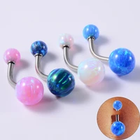 chuanci 1 pc round fire opal stone belly button ring navel piercing new body piercing jewelry 14g
