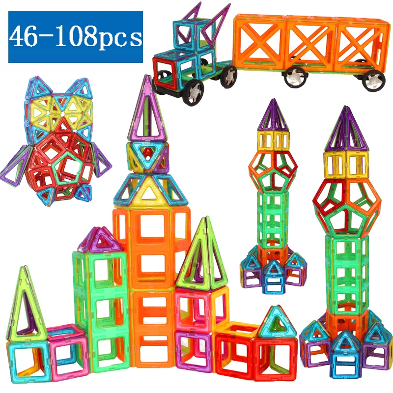 

Дизайнерские магнитные строительные блоки, игрушки, 46-108 шт., магниты большого размера для детей