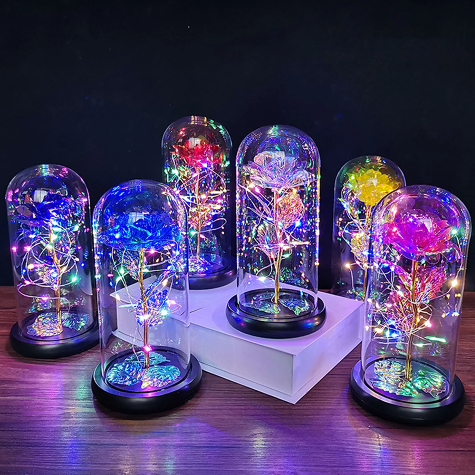 

Искусственная вечная роза, светодиодный светильник, красавица, чудовище в стеклянном покрытии, Рождественский домашний декор для матери, Д...