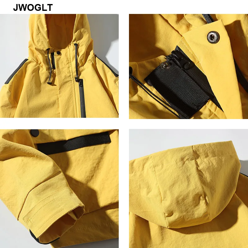 

Spring and Autumn Outwear Men Jacket Outwear Hooded Coat Men's Hoody Korea Fashion Black Yellow Pockets Zipper Jackets 5XL
